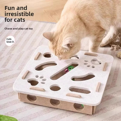 Belro felt interactive cat puzzle toy box with multiple compartments and colorful design, designed to engage and entertain cats.