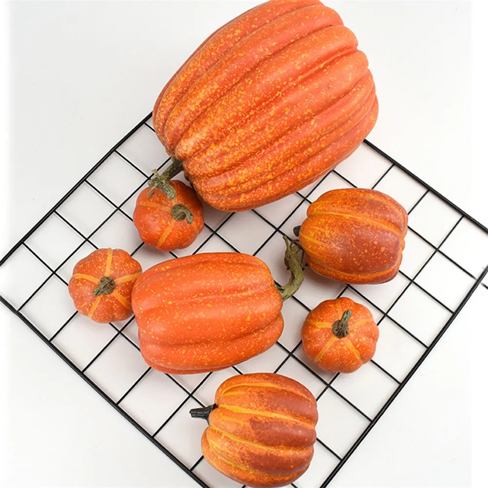 Two realistic fake pumpkins for Halloween decor, Belro brand, suitable for home and garden seasonal decorations.