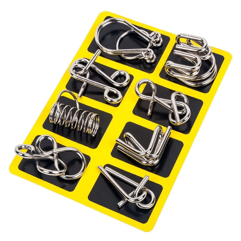 Set of 8 metal puzzle rings by Belro, brain teaser toys for challenging and entertaining metal ring puzzles.