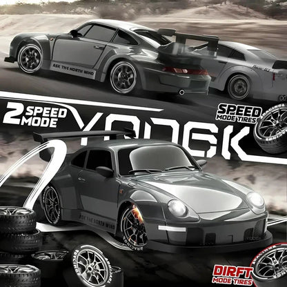 Belro Retro Drift Master 4WD RC car with LED lights, featuring a sleek automotive design and vibrant lighting details.