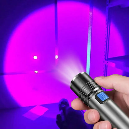 Belro handheld blacklight UV ultraviolet urine detector flashlight, black color, compact design for men’s clothing inspection.