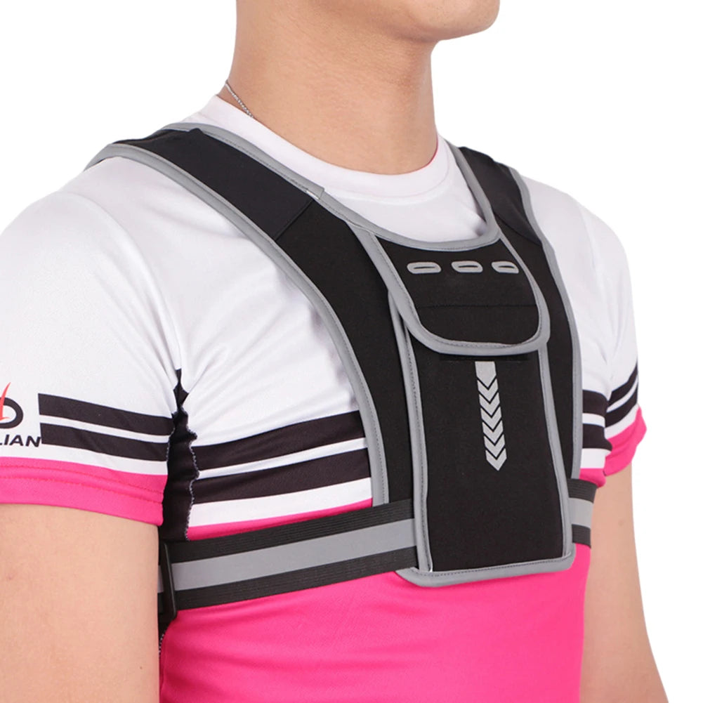 Belro reflective running vest chest bag, lightweight activewear with adjustable straps and reflective strips for visibility.