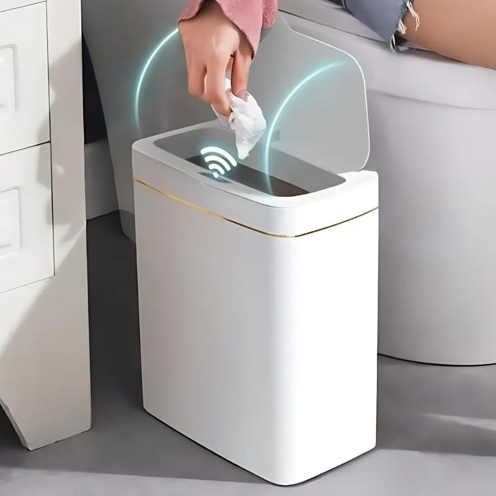 Belro automatic smart motion sensor trashcan with lid open, designed for modern kitchen or bathroom use.