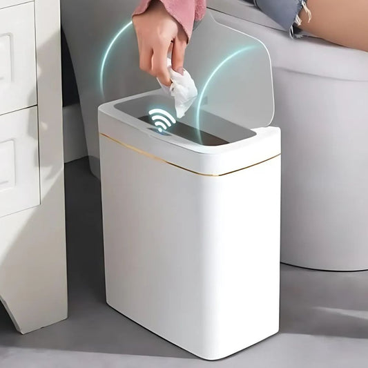 Belro automatic smart motion sensor trashcan with lid open, designed for modern kitchen or bathroom use.