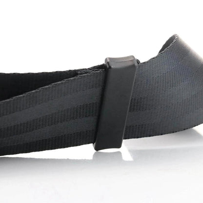 Belro universal adjustable car seat belt extender shown in use, providing extra length for comfortable and secure seatbelt fit in vehicles.