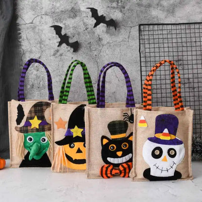 Men's Halloween treat bag by Belro featuring pumpkin, cat, witch, and skull designs, perfect for festive costume accessories.