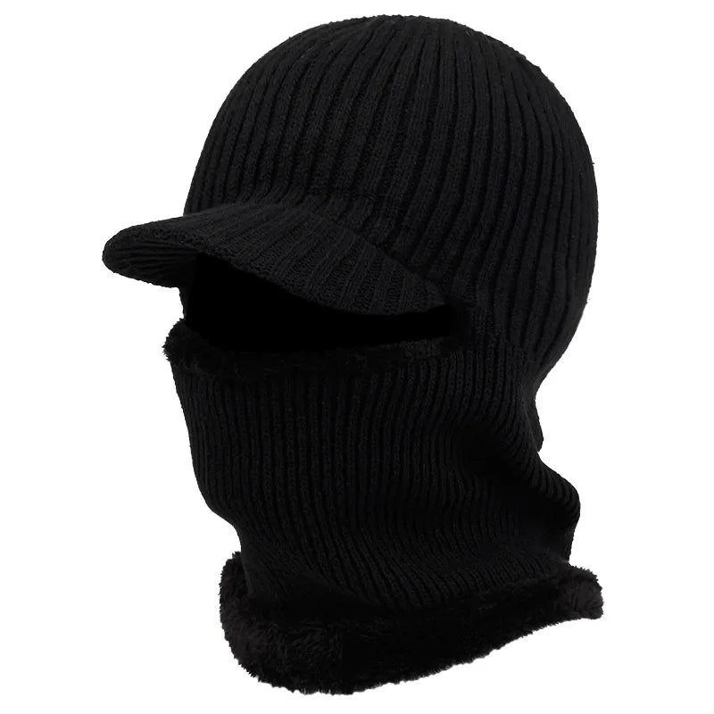Belro knit beanie balaclava with visor, cozy winter clothing accessory, shown in a close-up image.