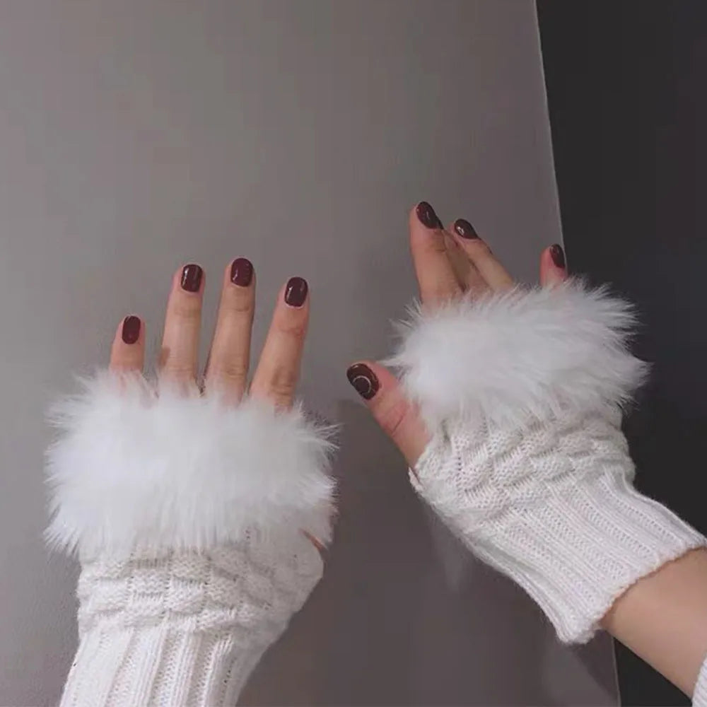 Belro faux fur fingerless winter gloves with hand warmers, soft and stylish for cold weather.