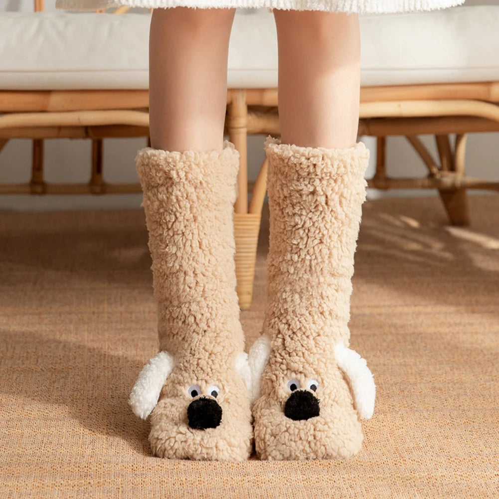 Belro cute dog fuzzy winter socks, cozy leg warmer clothing with adorable dog design for chilly days