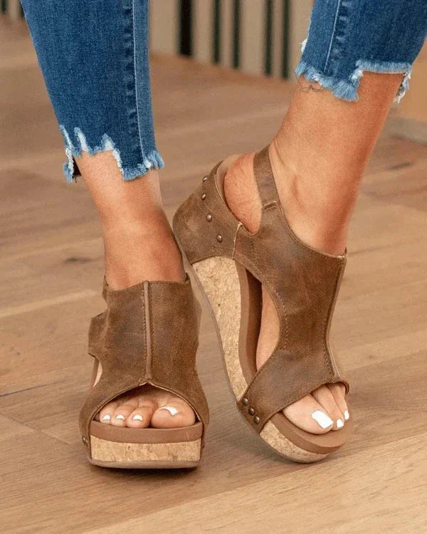 Women's leather platform wedge orthopedic sandals by Belro with supportive soles and stylish design for comfort and fashion.