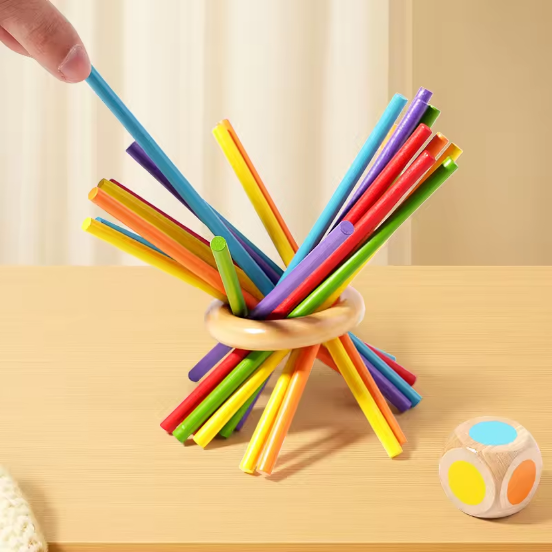 Mivoza wooden stacking tower game for children ages 3+, featuring colorful, interlocking wooden blocks for fine motor skill development.