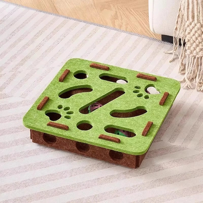 Belro felt interactive cat puzzle toy box for cats, featuring colorful fabric compartments and engaging play elements.