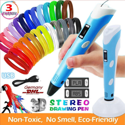 Belro Original 3D Printing Pen for electronics, shown in use with colorful filament for 3D designs and creative projects.