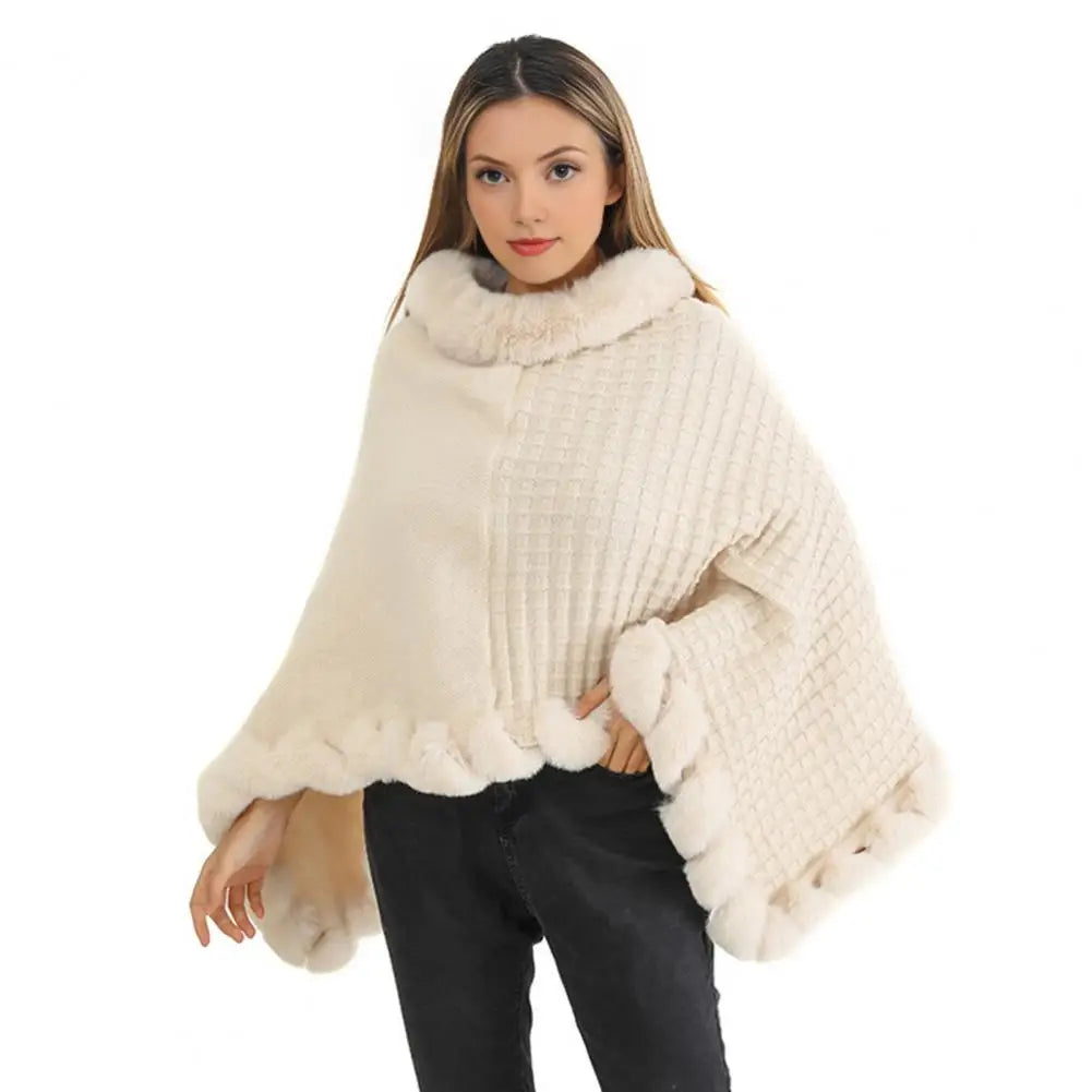 Belro faux fur shawl cloak for women, stylish and cozy clothing accessory with plush fur texture, perfect for cold weather.