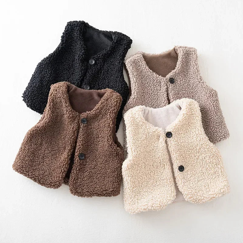 Kids Lamb Wool Winter Waist Coat by Belro, soft wool jacket with a cozy fit, perfect for cold weather and winter outings.