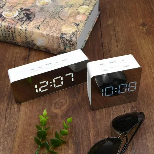 Belro digital alarm clock with smart mirror display and bedside nightlight, designed for home decor and convenient timekeeping.