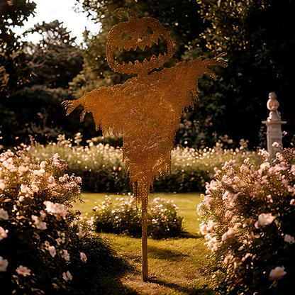 Rustic scary pumpkin scarecrow Halloween decor for men, featuring a rustic pumpkin face and scarecrow design by Belro.