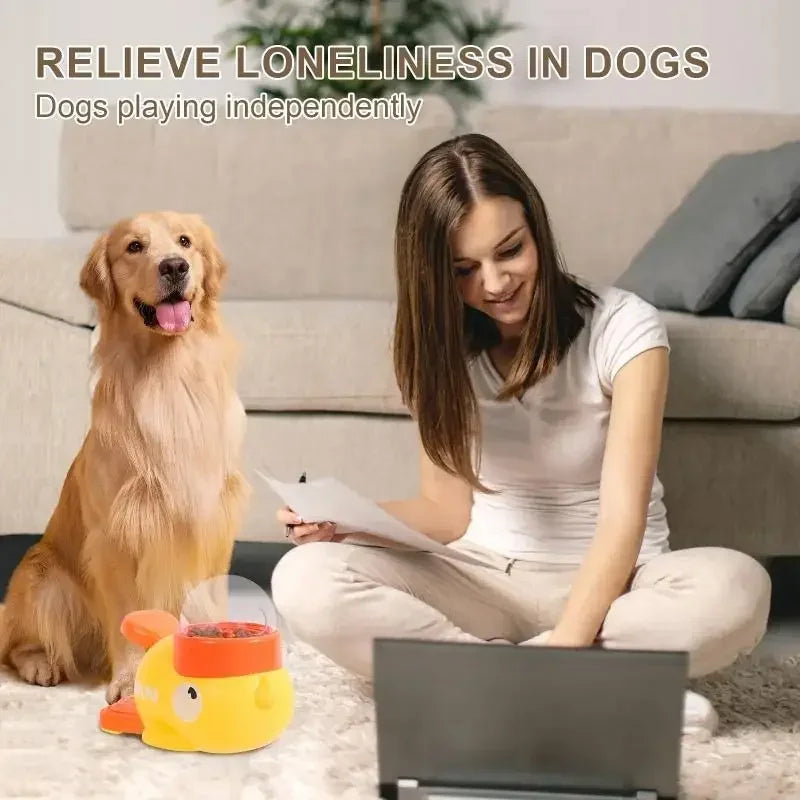Belro interactive cartoon duck dog puzzle feeder for pets, designed for engaging food dispensing play in home and kitchen settings.