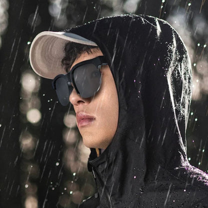 Belro smart Bluetooth language translation earphone glasses worn by a person, showcasing modern electronic eyewear with built-in translation features.