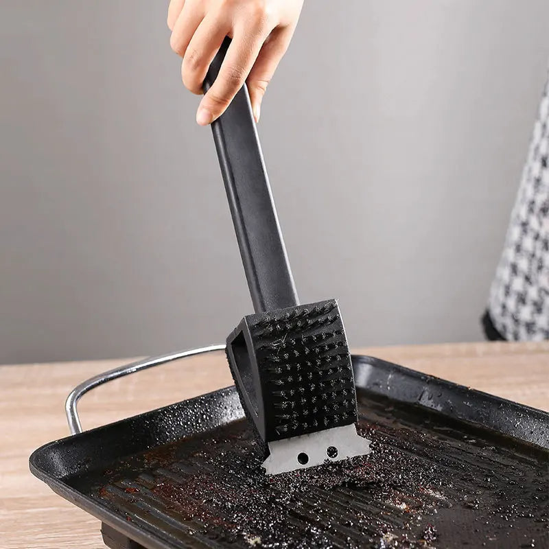 Belro 3-in-1 barbecue grill brush with scraper and sponge for cleaning outdoor grills and BBQ surfaces.