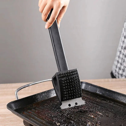 Belro 3-in-1 barbecue grill brush with scraper and sponge for cleaning outdoor grills and BBQ surfaces.