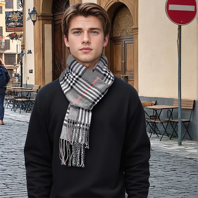Belro luxury plaid cashmere winter scarf for men, soft and warm accessory with classic plaid pattern.