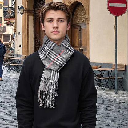 Belro luxury plaid cashmere winter scarf for men, soft and warm accessory with classic plaid pattern.