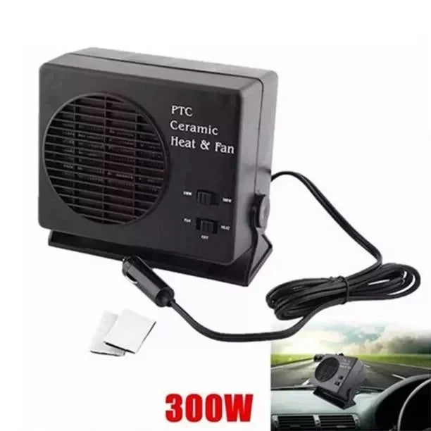 Belro ceramic car heater fan in black, 150W and 300W, 12V automotive heating device with adjustable fan and heat settings.