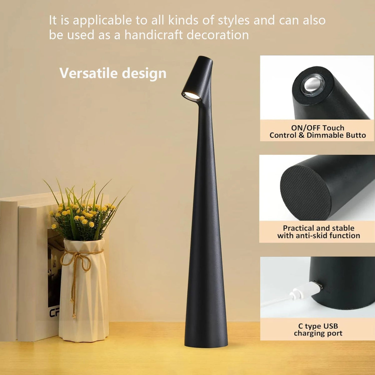 Belro touch control reading light with tri-color dimming, outdoor home and garden lighting, sleek and modern design.