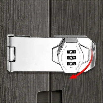 Belro Secure Cabinet Lock with 3-digit combination, outdoor home safety lock, plastic and metal design, mounted on a cabinet door.