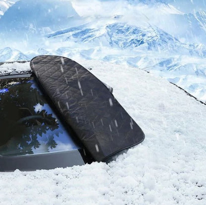 Belro magnetic car anti-snow cover draped over a vehicle, designed to prevent snow accumulation and protect the car's exterior.