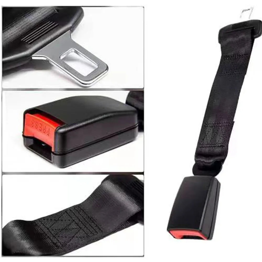 Belro universal seat belt extender for car safety and comfort, showing the extender connected to a standard seat belt.