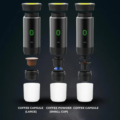 Belro 3-in-1 portable coffee maker for home and travel, compact electronic device with brewing components visible.