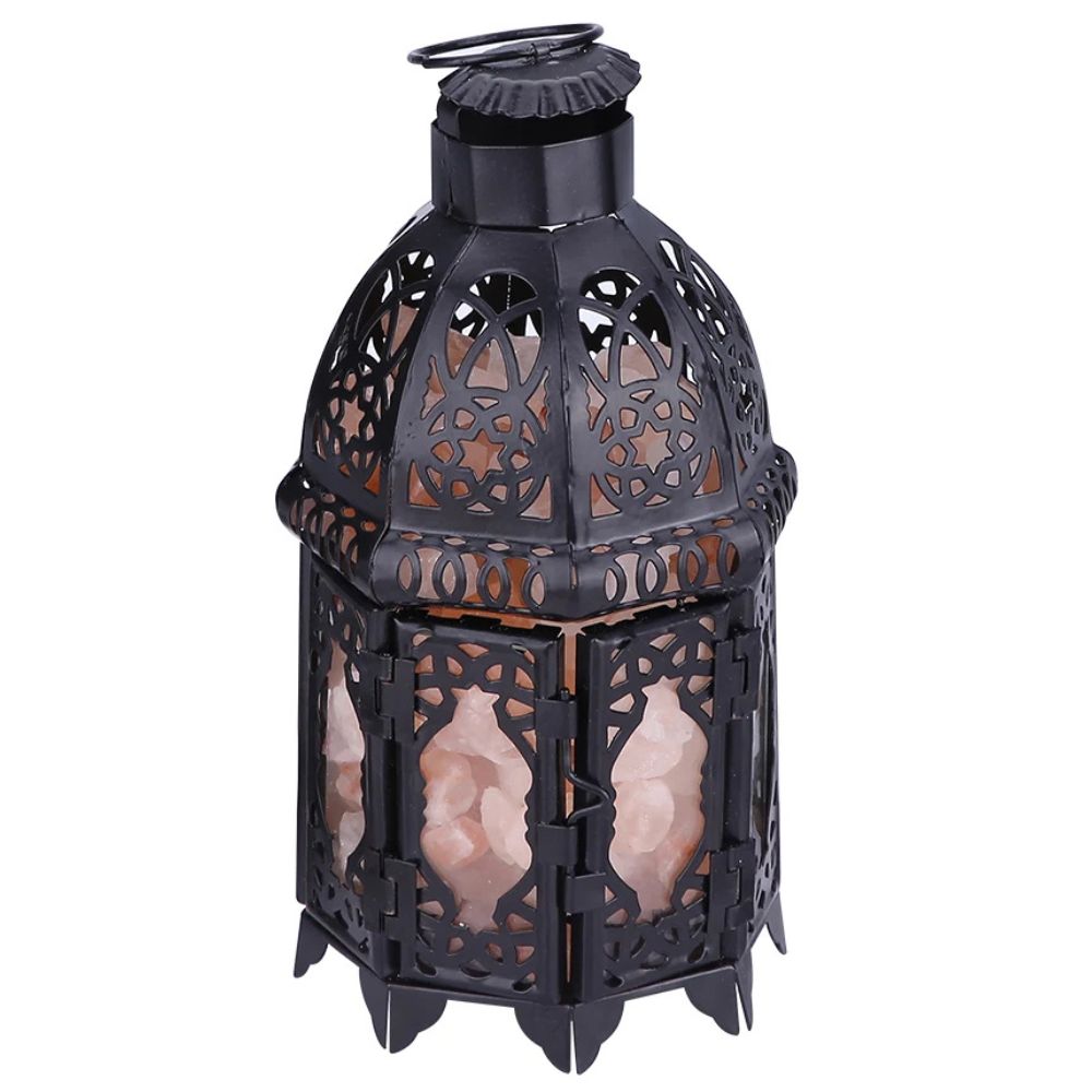 Vintage iron salt rock tabletop lamp by Belro, outdoor home and garden decor with rustic design and warm lighting.