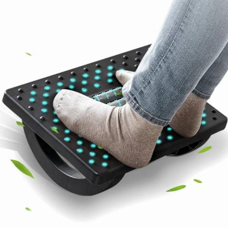 Belro under desk foot rest accessory with cushioned support and adjustable height for ergonomic comfort while working.