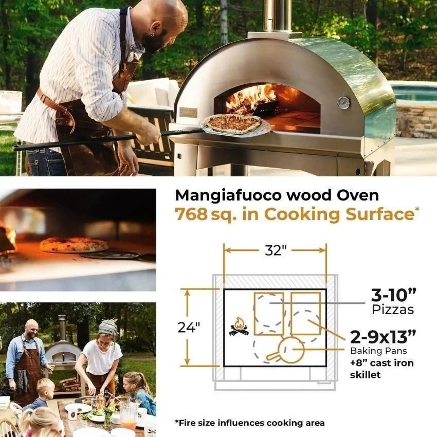Casavibeo Fontana Forni Mangiafuoco wood-fired pizza oven in anthracite with traditional design and large cooking chamber.