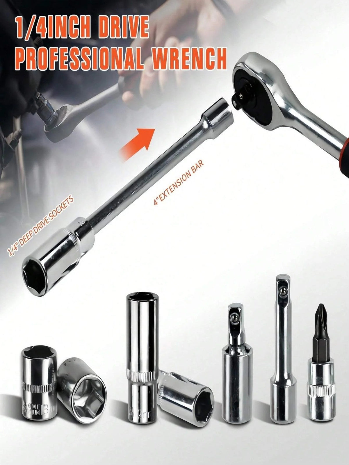 Casavibeo part-driven socket claw ratchet wrench tool set with metric drill sockets, showing various wrench and socket components.