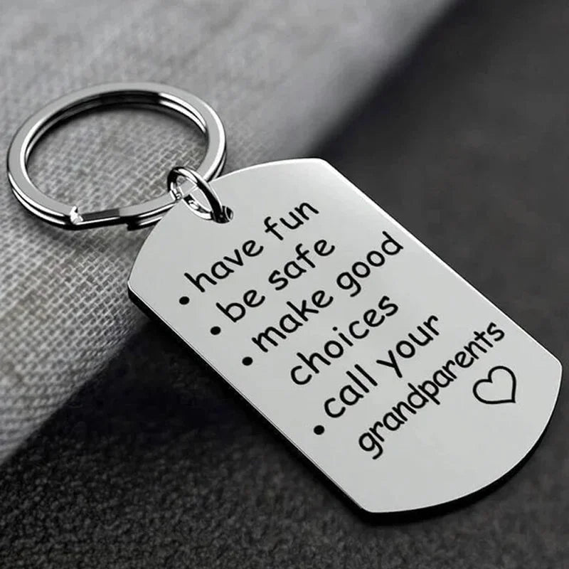 Belro stainless steel keychain with engraved reminder message, durable accessories for keys and daily organization.