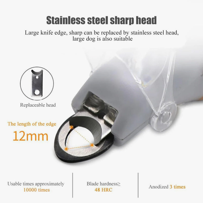 Mivoza pet nail clipper with LED light and replaceable stainless steel blade, designed for safe and precise pet grooming.