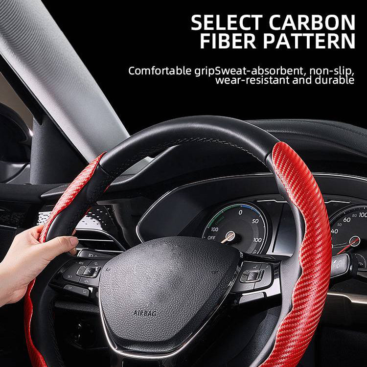 Belro universal steering wheel cover, black fabric, fits standard car steering wheels, close-up view of textured material