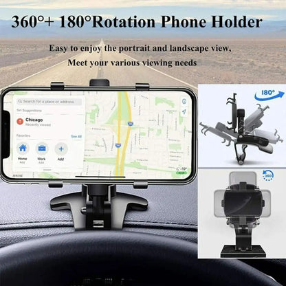 Belro car dashboard phone holder attached to a vehicle dashboard, showcasing secure grip and easy access for smartphones.