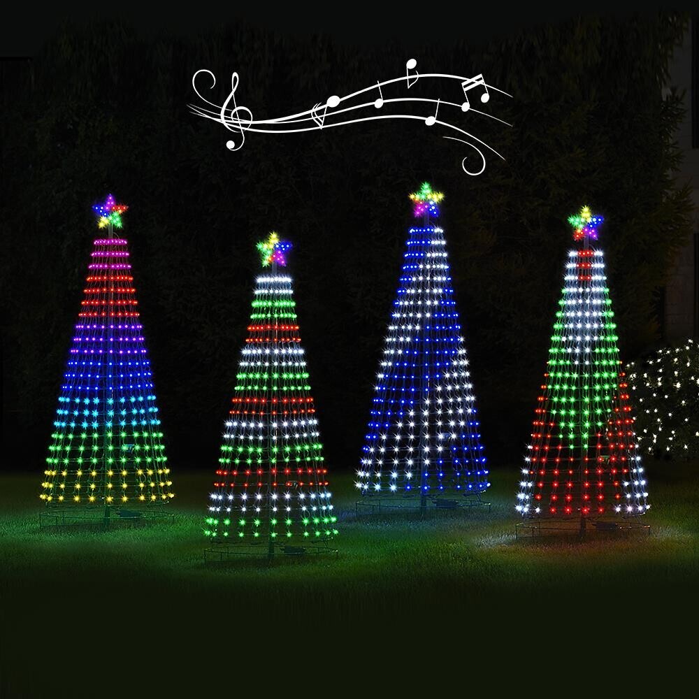 Multicolor LED animated outdoor Christmas tree lightshow accessory, with vibrant, flashing lights for festive holiday decor.