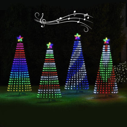 Multicolor LED animated outdoor Christmas tree lightshow accessory, with vibrant, flashing lights for festive holiday decor.