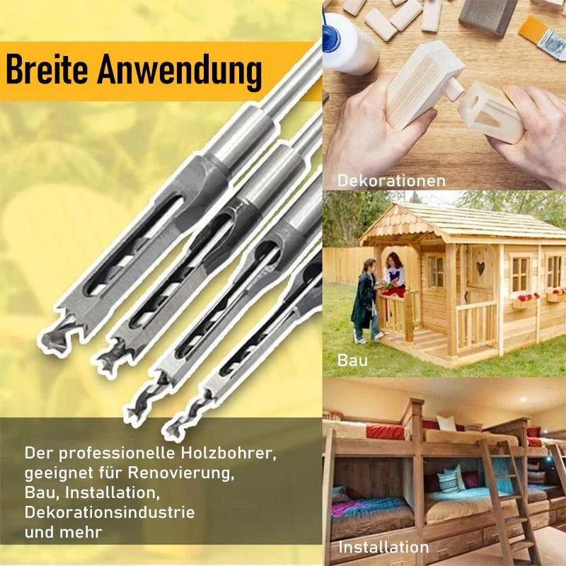 Mivoza Deutschland square hole drill bit set in stainless steel for woodworking, shown with multiple drill bits on a white background.