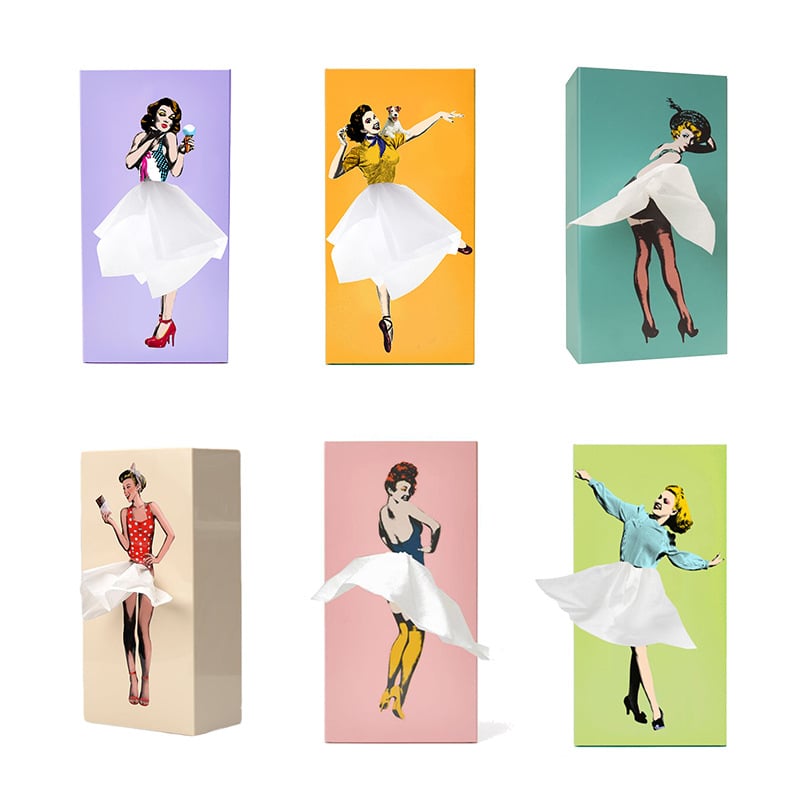 Belro Flying Skirt Tissue Box designed as a men's clothing accessory with a stylish flying skirt motif.