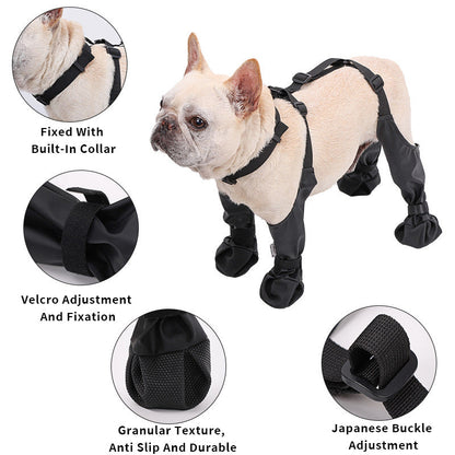 Adjustable Belro dog boots with secure straps and durable footwear for outdoor protection.