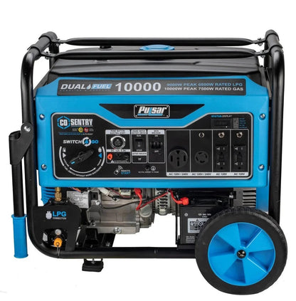 Casavibeo Pulsar 10,000 Watt dual-fuel portable generator with control panel and sturdy frame, ideal for power backup.
