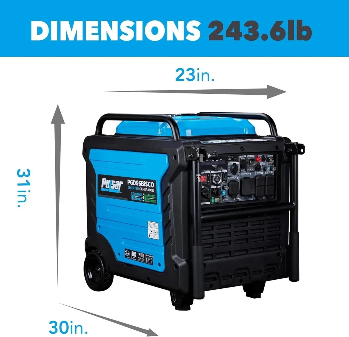 Casavibeo Pulsar PGD95BISCO inverter generator with compact design and control panel, ideal for portable power needs.