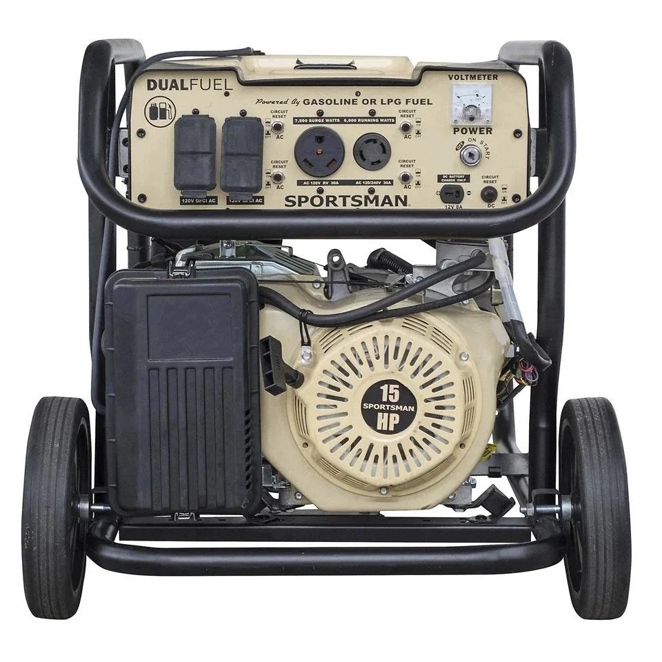 Casavibeo Sportsman 7500 Watt dual fuel generator with two large exhaust outlets and sturdy frame for outdoor power backup