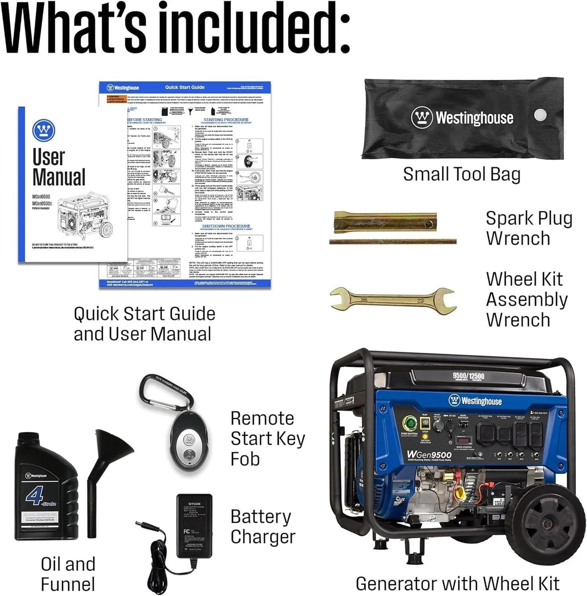 Casavibeo Westinghouse 9500 Peak Watt portable gas generator for home backup, showing the compact unit with control panel and handles.